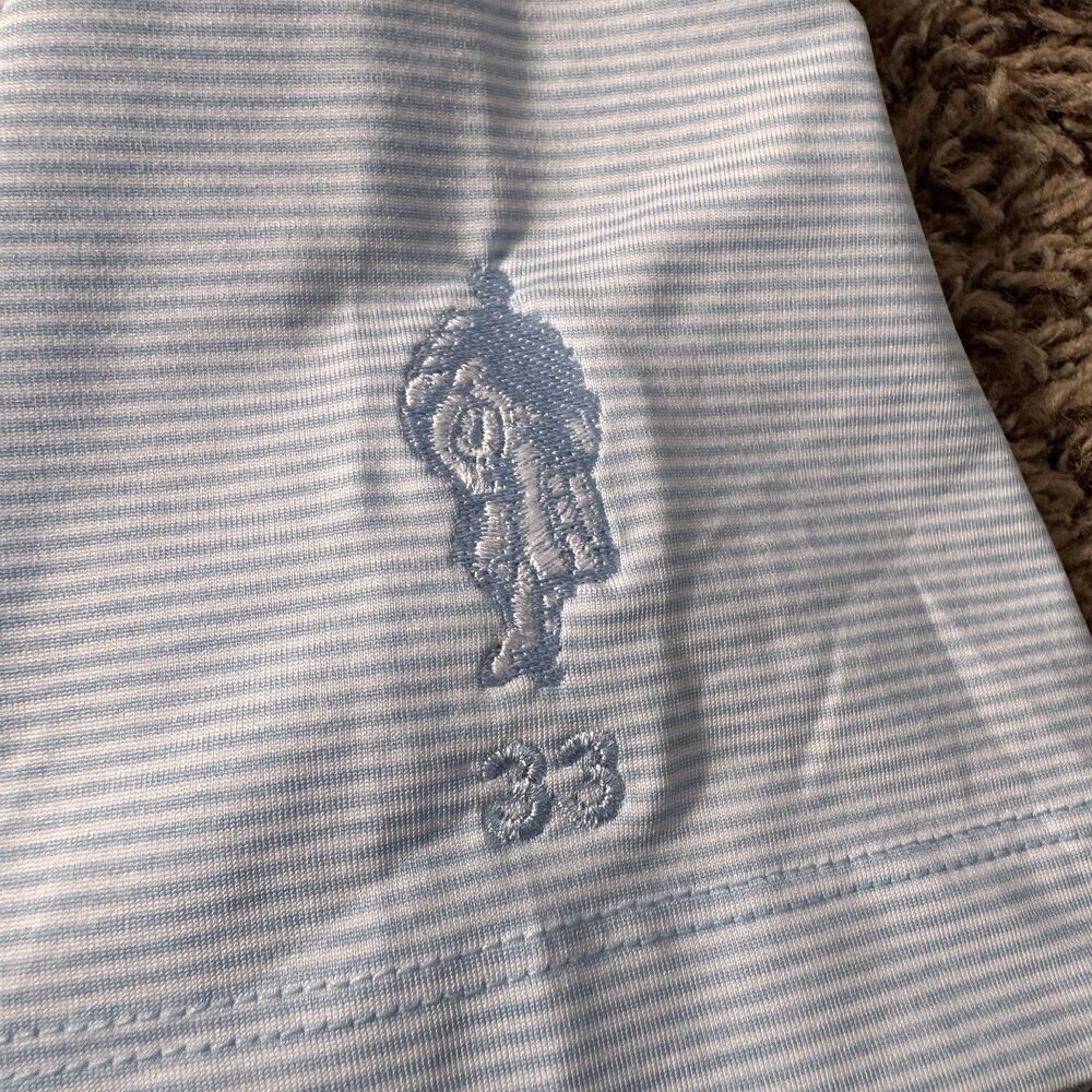 Johnnie-O Gulf Blue Striped Performance Jersey Polo Lyndonn Mens Size XL UPF 50 - Picture 6 of 8